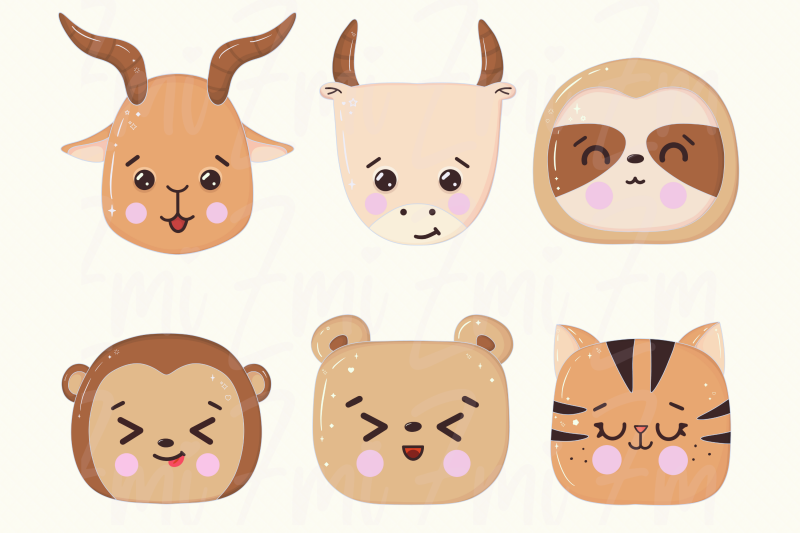 cute-kawaii-animal-faces-clipart-illustration