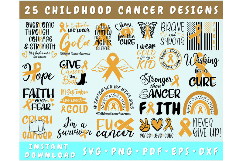 childhood-cancer-awareness-svg-bundle-25-designs-gold-cancer-ribbon