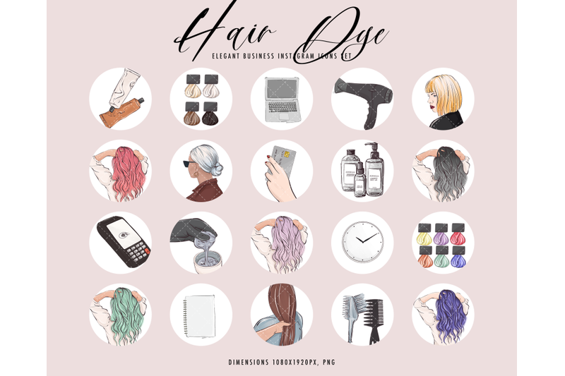 hairstyle-beauty-salon-clipart-icons-set-classic-bob-pastel-pink-hair