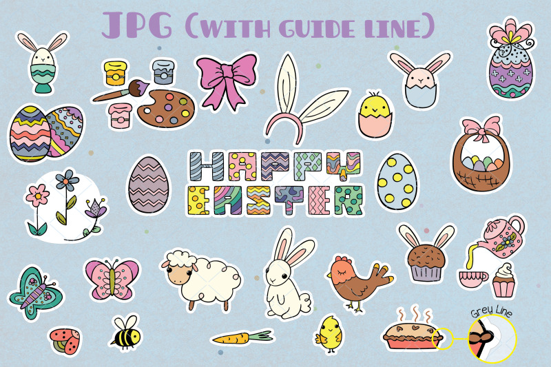 easter-color-doodles-decorated-egg-bunny-sheep-chicken-butterfly
