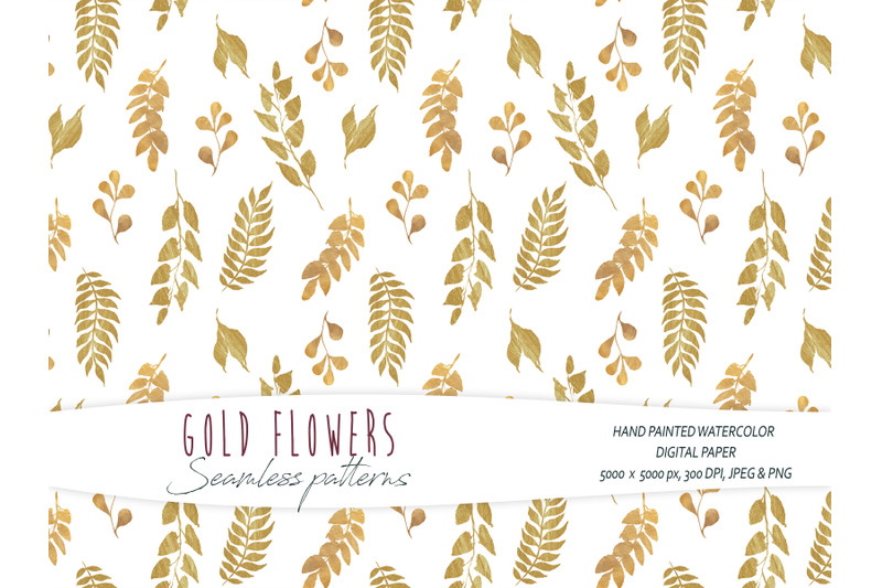 watercolor-and-gold-floral-seamless-patterns
