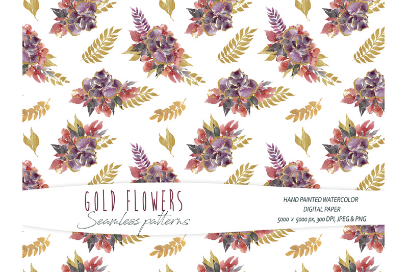 watercolor-and-gold-floral-seamless-patterns