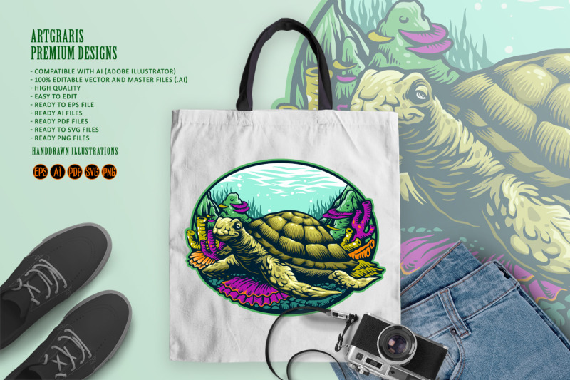 turtle-under-water-logo-mascot-illustrations