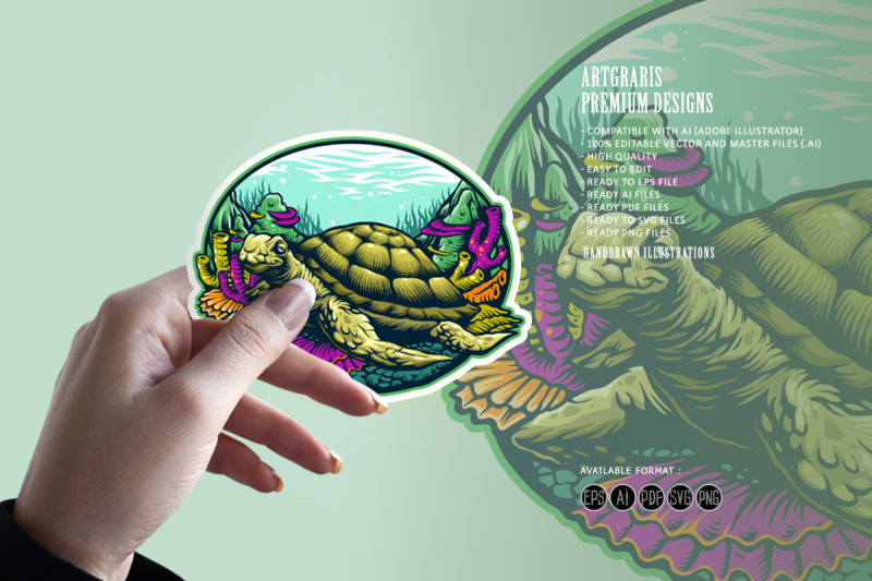 turtle-under-water-logo-mascot-illustrations