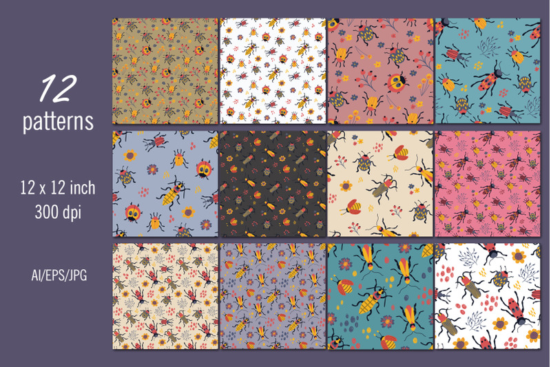 insect-digital-paper-seamless-patterns