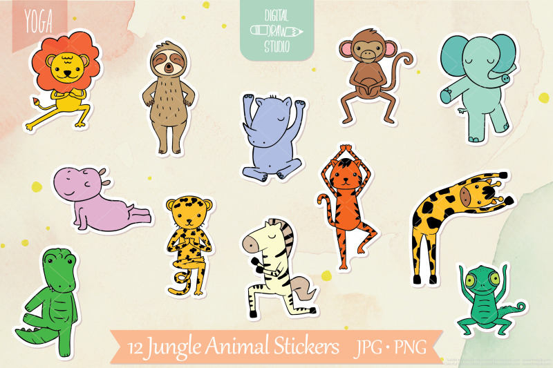 exercising-jungle-animal-stickers-yoga-poses