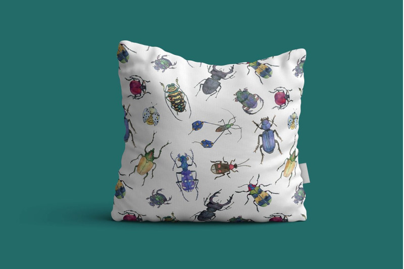 watercolor-bug-clipart-insect-illustration-beetle-seamless-pattern