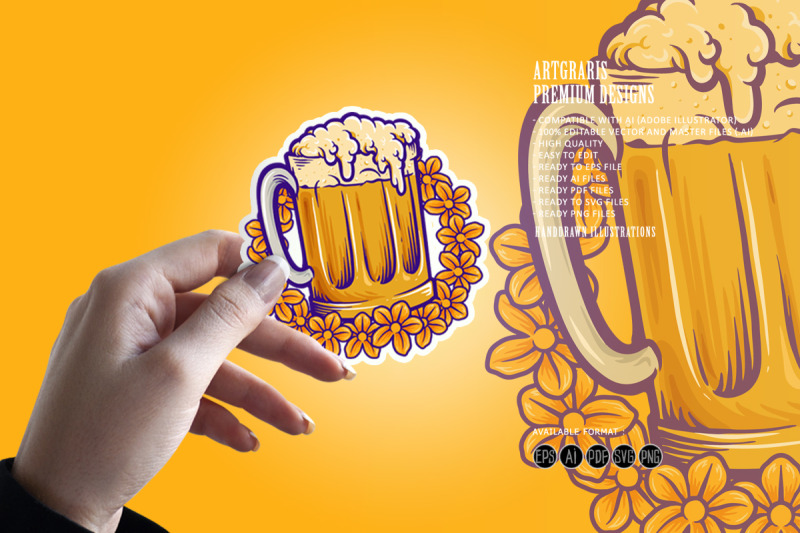 beer-glass-flowers-summers-party-logo-illustrations