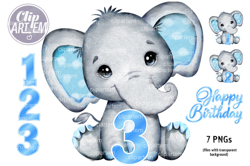 boy-elephant-birthday-1-2-3rd-blue-watercolor-png-birthday-decor