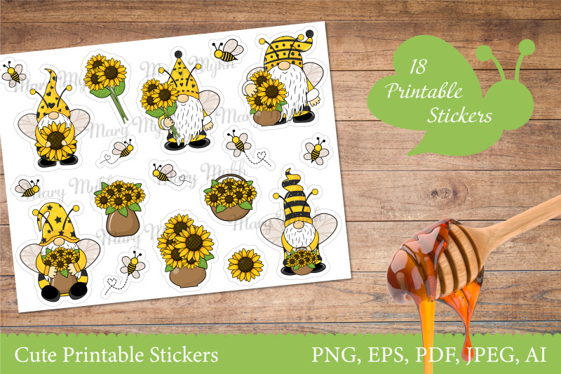 gnomes-and-sunflowers-bees-stickers-for-printing-cricut