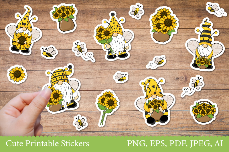 gnomes-and-sunflowers-bees-stickers-for-printing-cricut