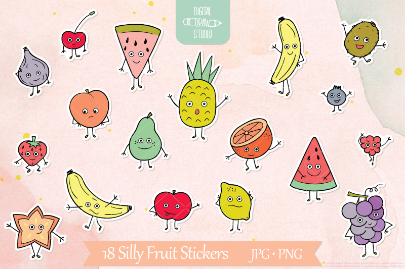 fruit-character-stickers-hand-drawn-cute-kawaii-food