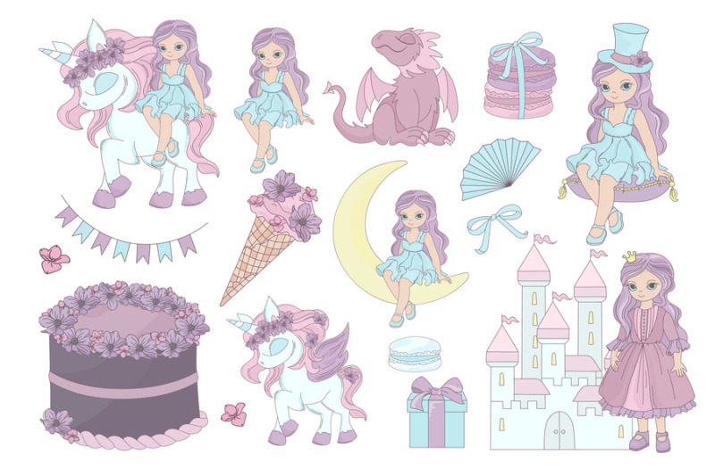 my-princess-fairy-pink-haired-girl-vector-illustration-set