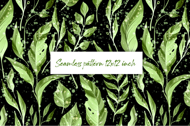 green-leaves-on-black-seamless-pattern
