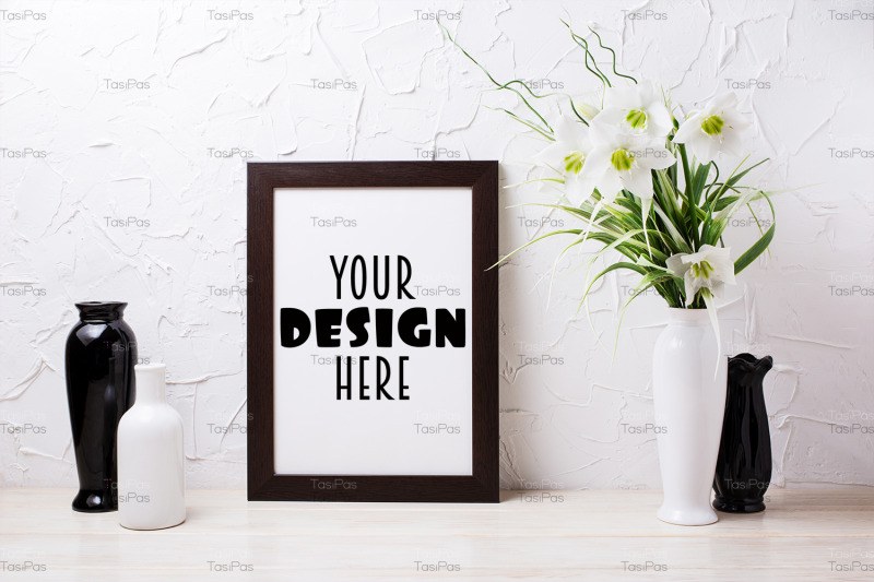 black-brown-poster-frame-mockup-with-lily-and-vases