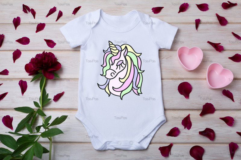 white-baby-short-sleeve-bodysuit-mockup-with-pink-hearts-two-pink-hear