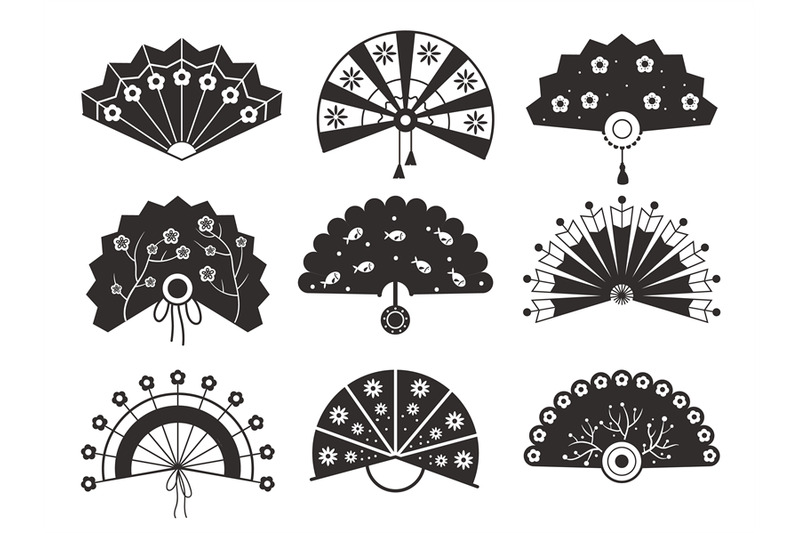 black-paper-fans-vintage-chinese-monochrome-silhouettes-different-sh