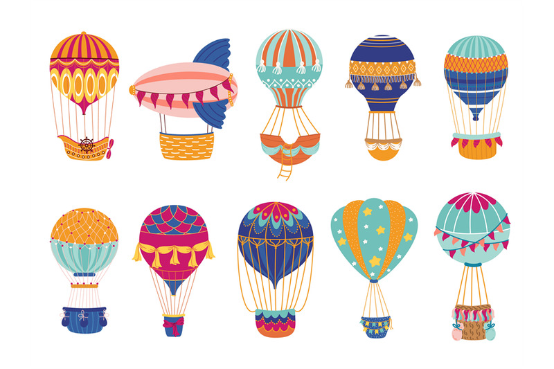 patterned-hot-air-balloons-vintage-flying-transport-decorative-brigh