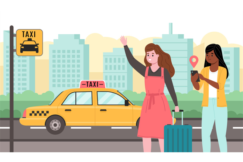 people-call-taxi-girls-waiting-car-tracking-transport-tag-in-mobile