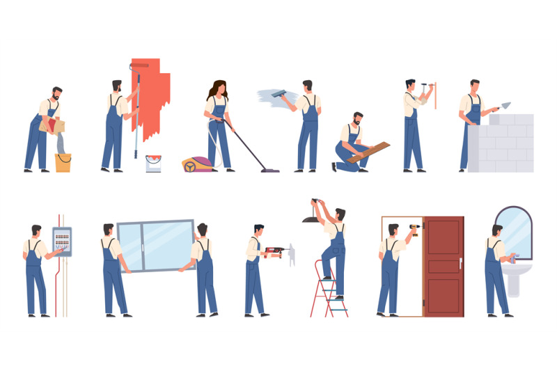 people-making-renovation-workers-in-overalls-men-and-women-carry-out