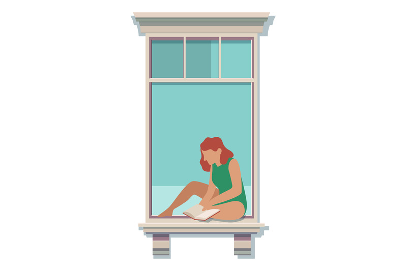 reading-woman-in-neighbor-window-frame-building-exterior-view