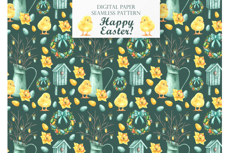 easter-watercolor-digital-paper-seamless-pattern-chicken-easter-egg