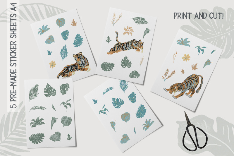 tropical-tigers-png-digital-stickers-elements-sheets