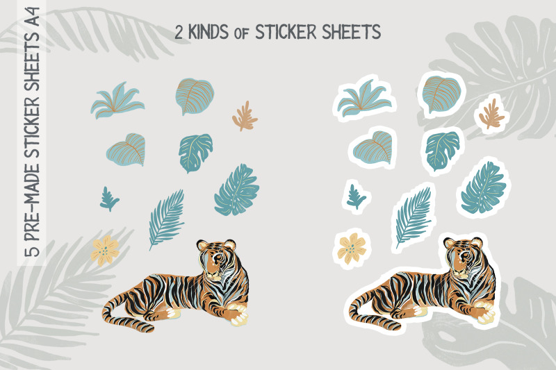 tropical-tigers-png-digital-stickers-elements-sheets