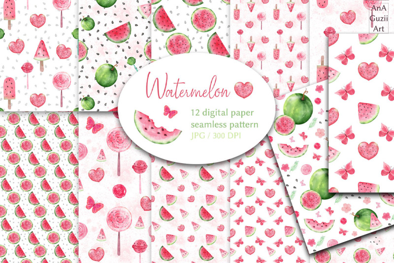 watercolor-digital-paper-watermelons-seamless-pattern