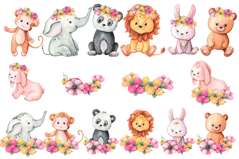animals-in-flowers-watercolor-little-animals-clipart