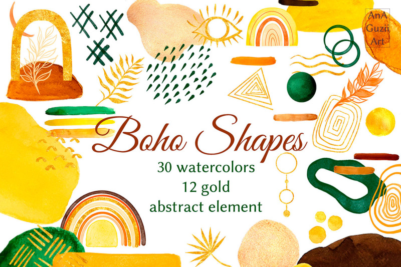 watercolor-boho-shapes-plants-and-leaves-clipart