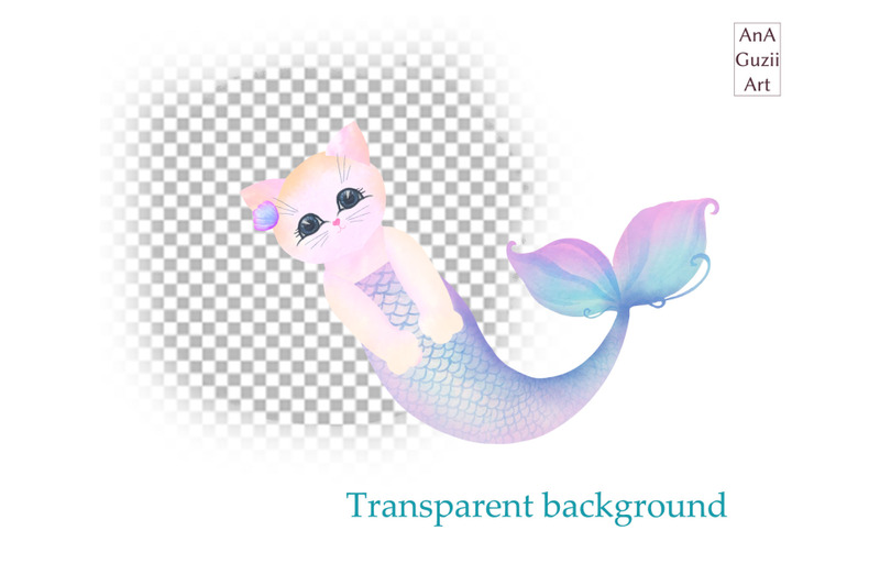 watercolor-mermaid-cats-clipart-cute-animal-png