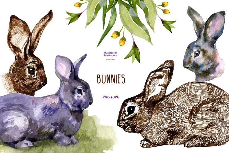 watercolor-amp-ink-bunnies-png-clipart