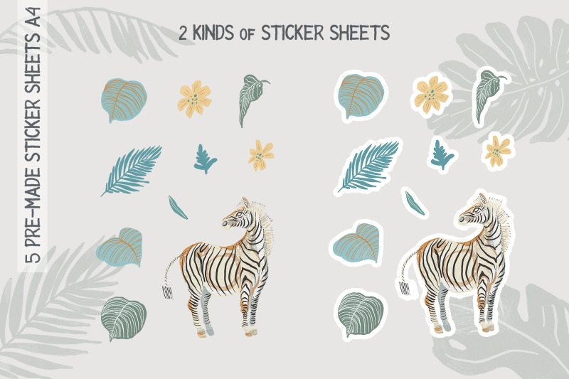 tropical-zebras-png-digital-stickers-elements-sheets