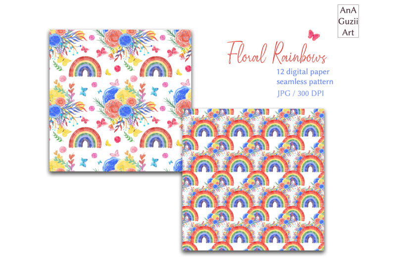 watercolor-rainbow-floral-digital-paper