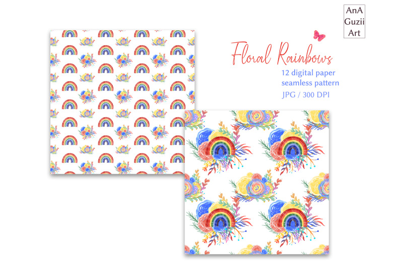 watercolor-rainbow-floral-digital-paper