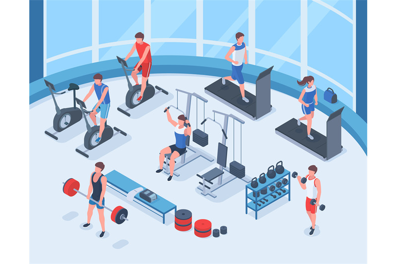 isometric-fitness-sport-people-workout-in-gym-interior-human-charact