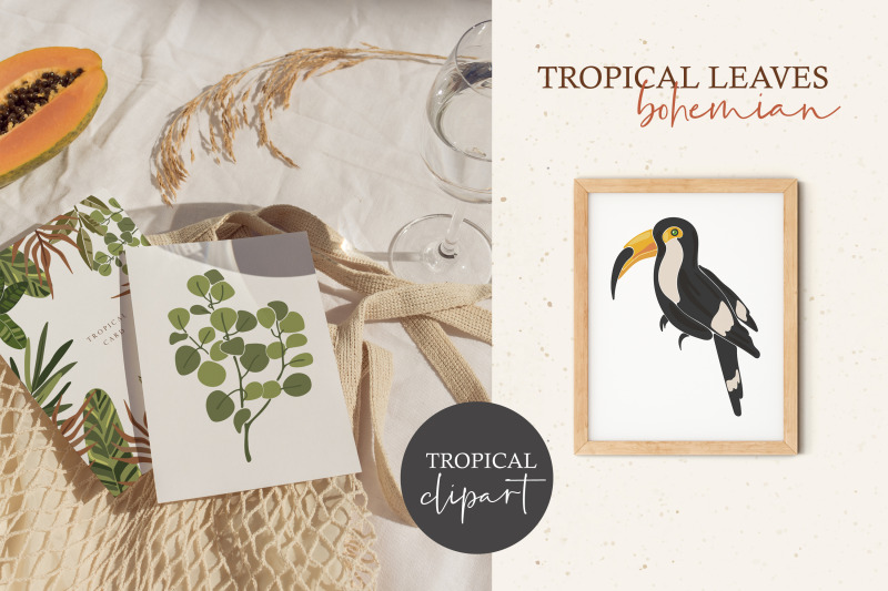 tropical-leaves-clipart-abstract-parrots-clipart-boho-tropical-png