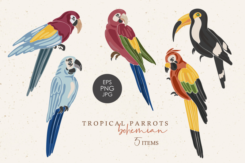 tropical-leaves-clipart-abstract-parrots-clipart-boho-tropical-png