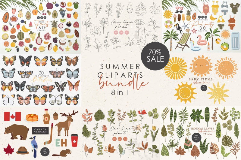 summer-cliparts-bundle-digital-download-tropical-elements