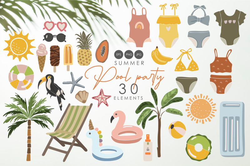 summer-cliparts-bundle-digital-download-tropical-elements