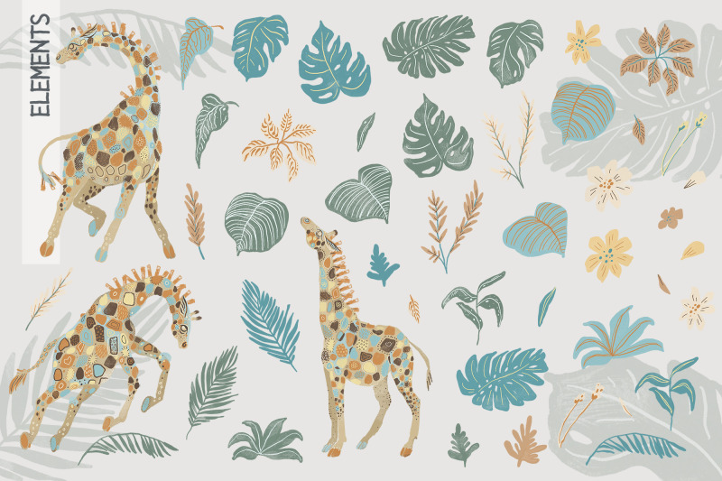 tropical-giraffes-png-digital-stickers-elements-sheets