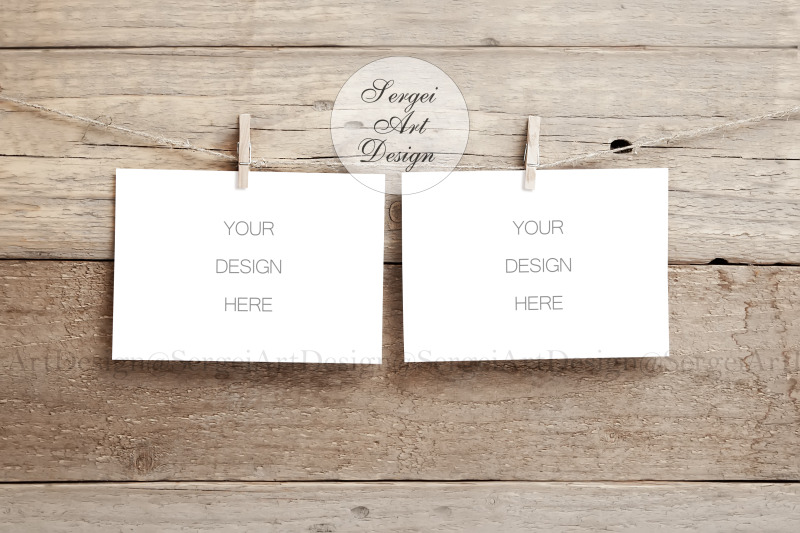 two-horizontal-5x7-cards-mockup-hanging-sheets-a4