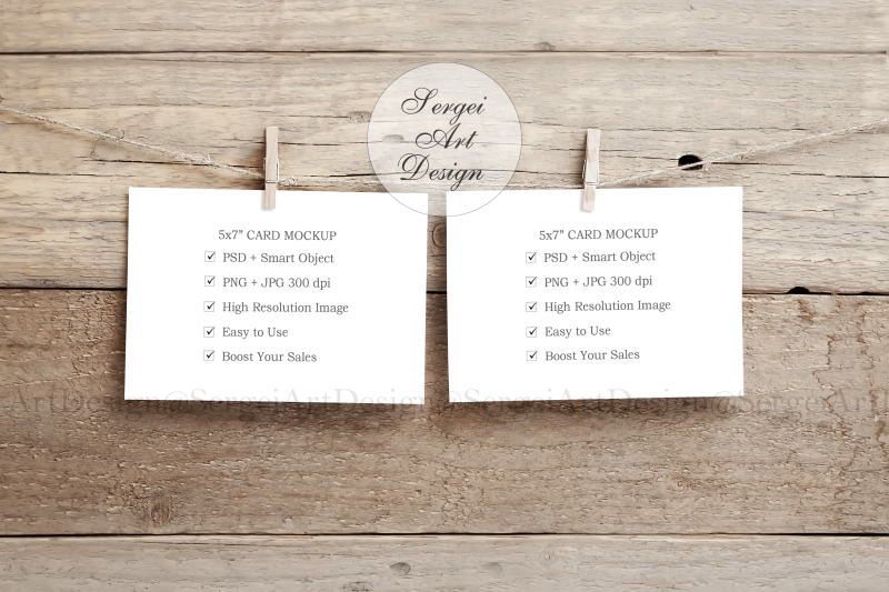 two-horizontal-5x7-cards-mockup-hanging-sheets-a4