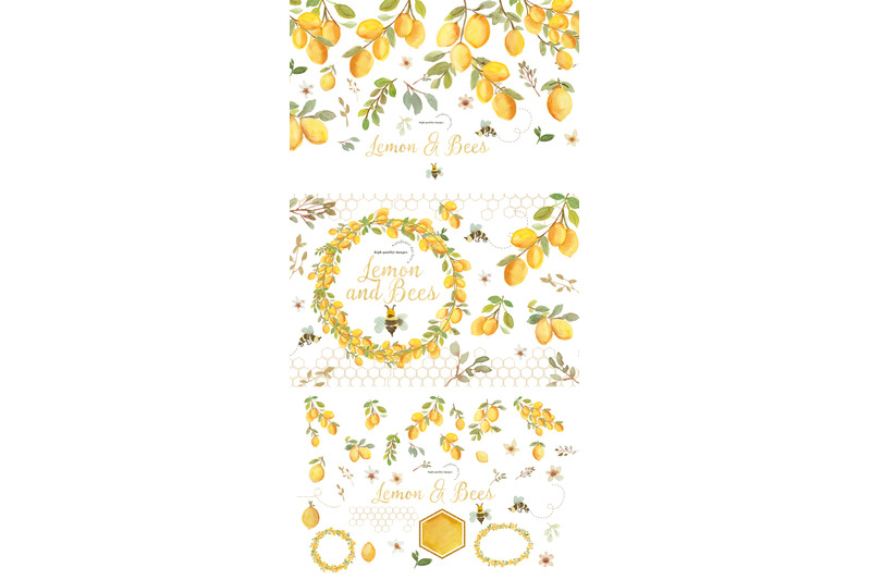 lemon-and-bees-watercolor-clipart