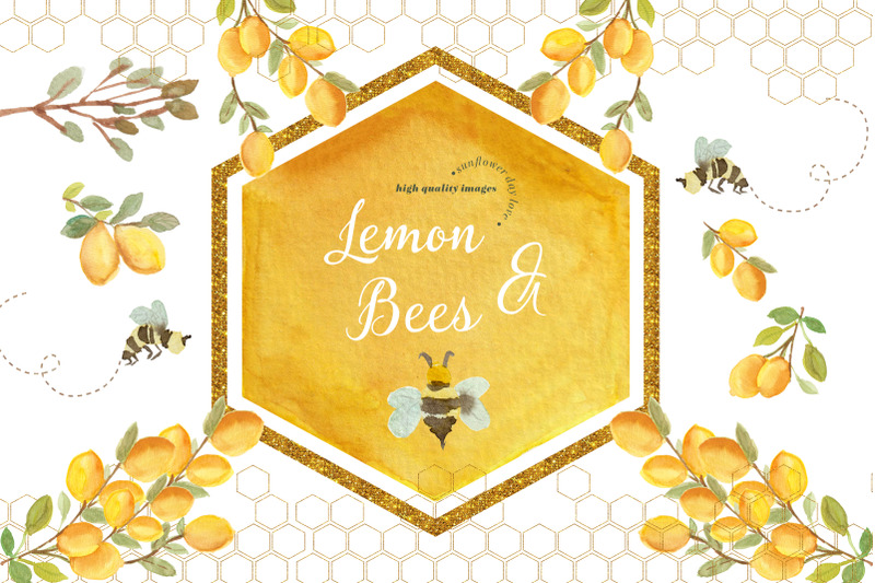 lemon-and-bees-watercolor-clipart