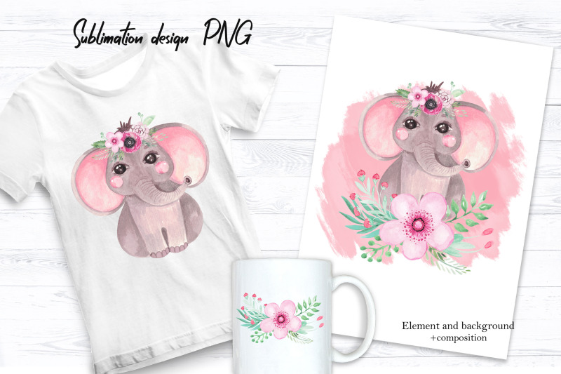 elephant-with-flowers-sublimation-design-for-printing