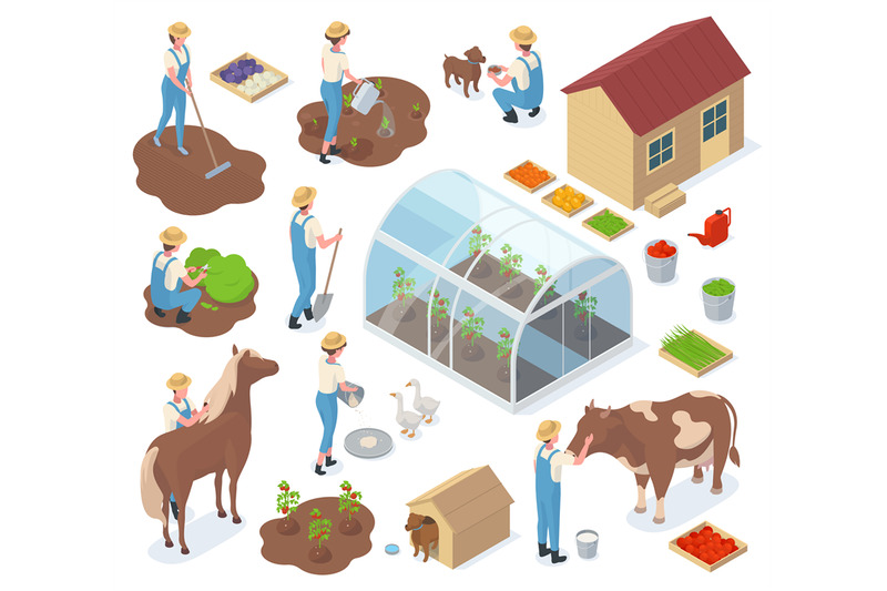 isometric-garden-farm-characters-3d-greenhouse-agriculture-elements