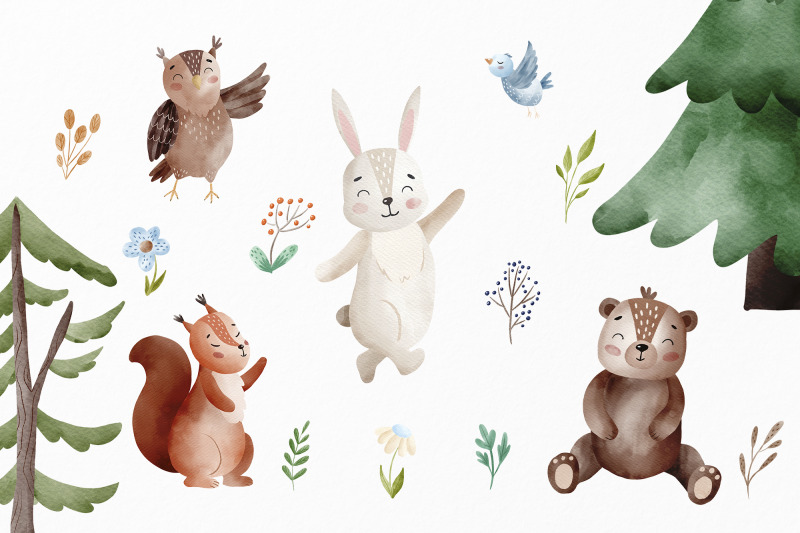 watercolor-woodland-animals-clipart-baby-animals-png