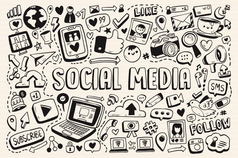 collection-of-social-media-monochromatic-doodles-vector